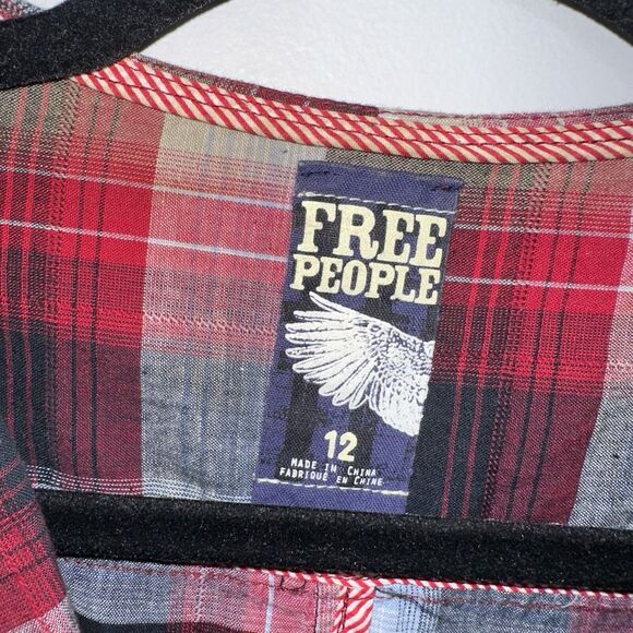 Free People Women’s Liberty Plaid Ruffle Jacket Blazer Black Red Size 12 - Picture 4 of 5